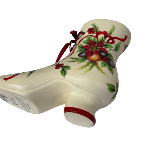 FOLK NORDIC Victorian Christmas Lace Up Floral Holiday Ceramic Boots Decor 6.5" - Picture 2 of 16